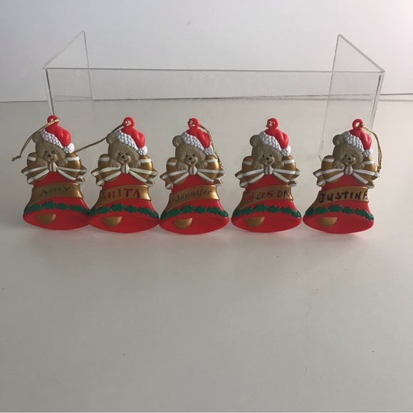 Holiday Vintage Retro Kitschy Plastic Bellsbears With Names 5 Christmas Ornaments Poshmark